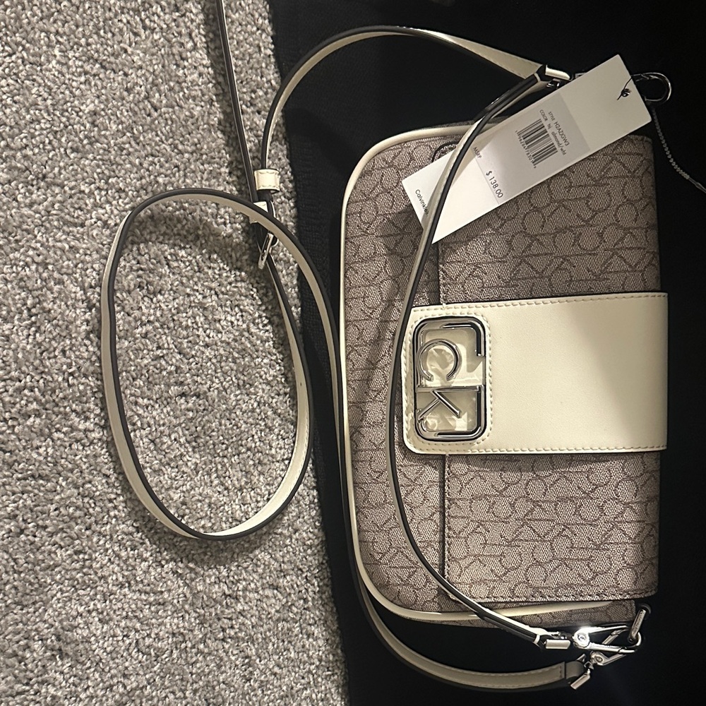Calvin Klein Taupe and Ivory Crossbody Bag